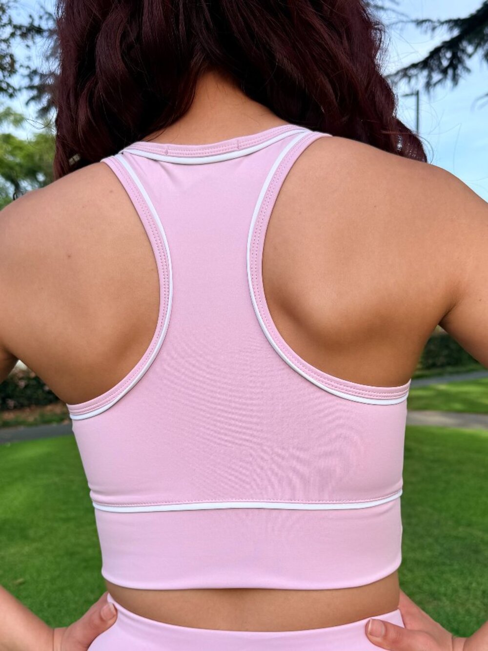 OTOS Activewear Workout Sport Bra, Crop Top Padded Tummy Control Fitness Pink L